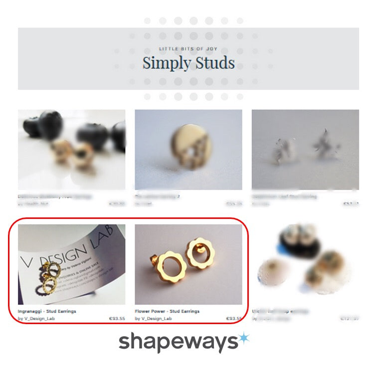 V DESIGN LAB Stud Earrings Featured on Shapeways!